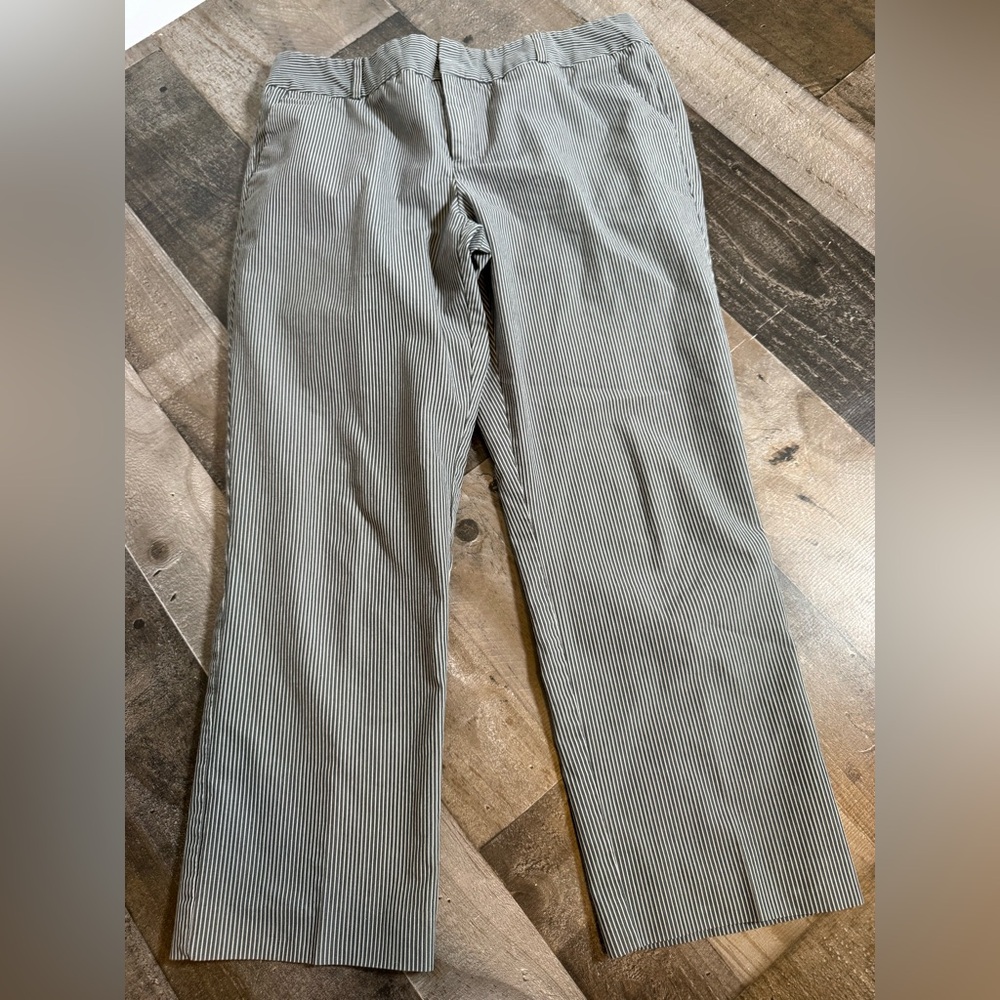 Norma Kamali Pinstripe‎ Wide Leg Trousers 10 | Power Suit Chic